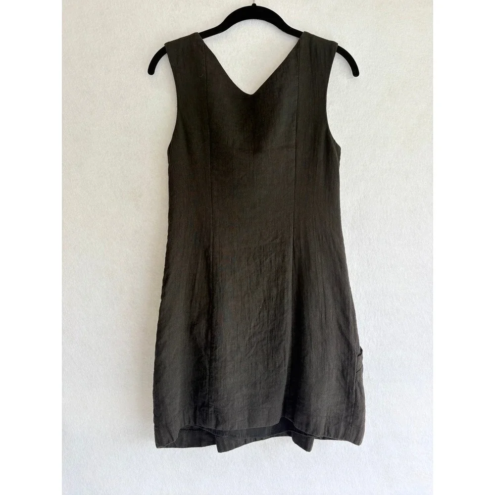 Theyskens Theory Black Wool Linen Blend Sleeveless Mini Dress with Pockets 2 - Picture 2 of 6